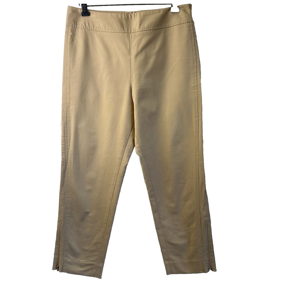 Etcetera Women's Beige Tan Flat Front Stretch Side Zippers Cropped Pants Sz S/M